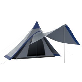 Outsunny 15.4'x15.4'x8.5' Teepee Tent, Waterproof Camping Tent with Porch Area, Floor and Carry Bag, for 2-3 Person Outdoor Backpacking Camping H