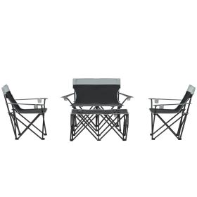 4 Piece Folding Camping Table and Chairs, Outdoor Lawn Chair Set w/ Table, Cup Holders for Hiking, Picnic, Grey